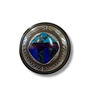 Tabra Talisman Amethyst Lapis Lazuli Sterling Silver & Gold Brooch Signed VTG